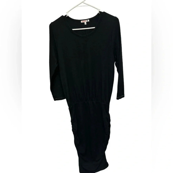 Sundry Dresses & Skirts - Sundry Womens Dress Blouson Ruched Black 3/4 Sleeves Gold Thread